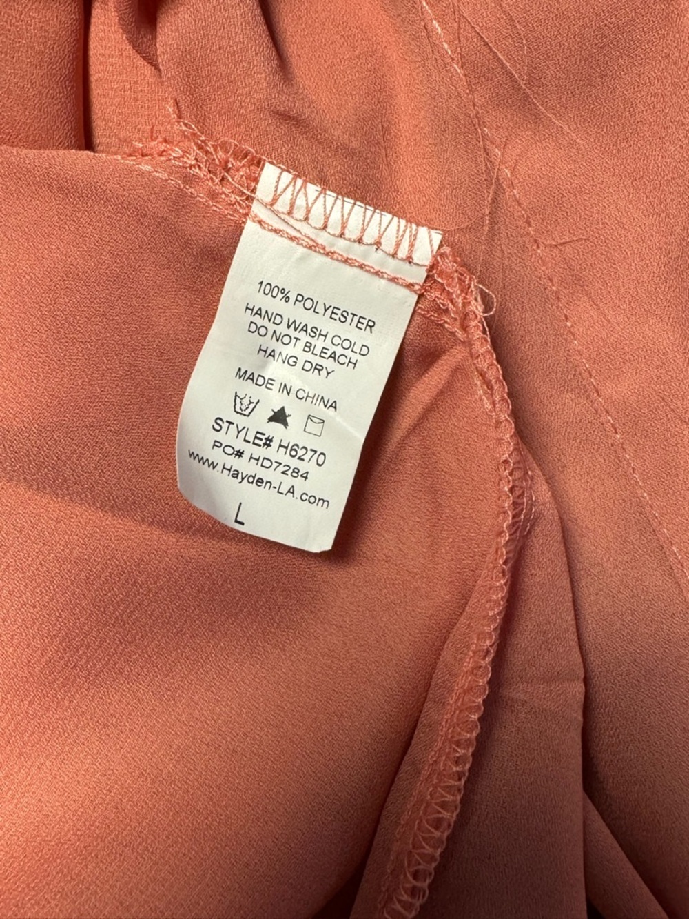 Hayden Los Angeles Blouse – Size Large – Peach / Coral – Tie Back - Picture 9 of 9